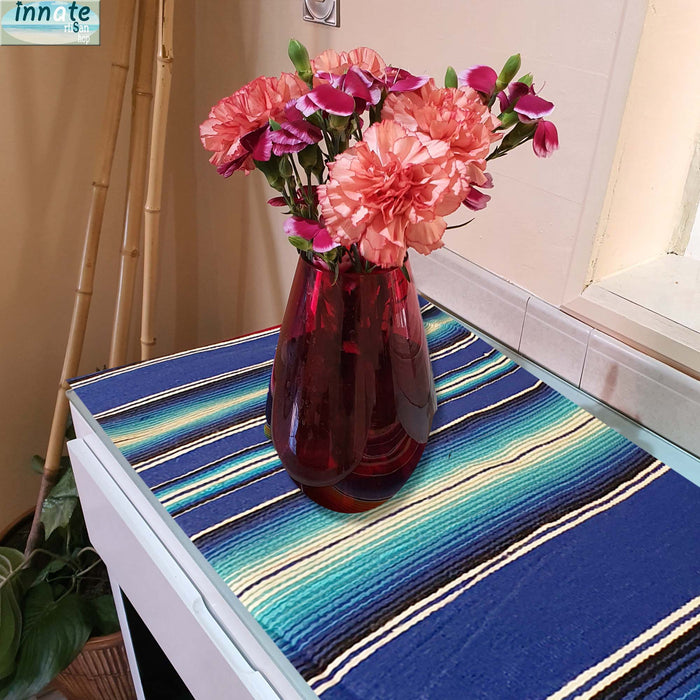 serape table runner, royal blue, unitone serape, Mexican table runner, camino de mesa azul rey, camino de mesa Mexicano, sarape