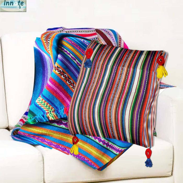 throw pillow, with insert, andean, south america, peruvian, cojines, peruanos, andinos, aguayo, rellenos, with tassels, decor