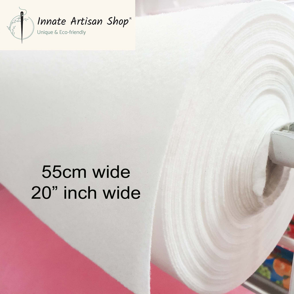 felt, fieltro, Unshrinkable,by the yard, narrow, 20 inch wide, white, off white, blanco, por metro, no se encoge, sintetico, synthetic