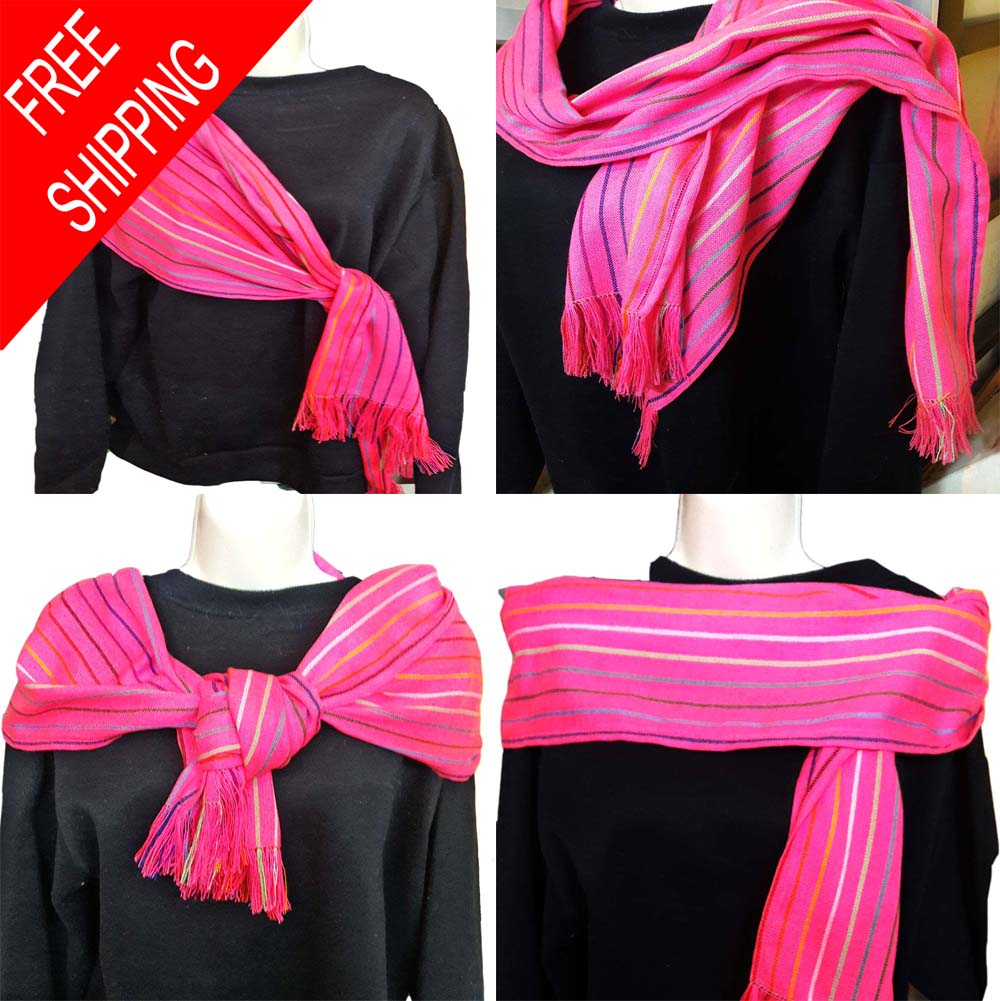 reboseo, rebozo, shawl, Mexican, artisan, woven, cambaya, rebozos Mexicanos, Mexican pashmina, fuchsia, orange, white, black
