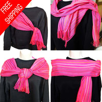 reboseo, rebozo, shawl, Mexican, artisan, woven, cambaya, rebozos Mexicanos, Mexican pashmina, fuchsia, orange, white, black