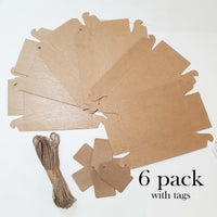 Boxes, brown Kraft six-pack, recycled, small, oil proof - Innate Artisan Shop, small, box, boxes, for soaps, jewelry, unassembled,  with tags, with cord