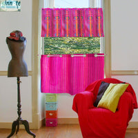 valance, curtain, panels, cafe curtain, Mexican, cambaya, Mayan, Aztec, fuchsia, hot pink, embroidered, woven, light, custom, kitchen, curtain panels