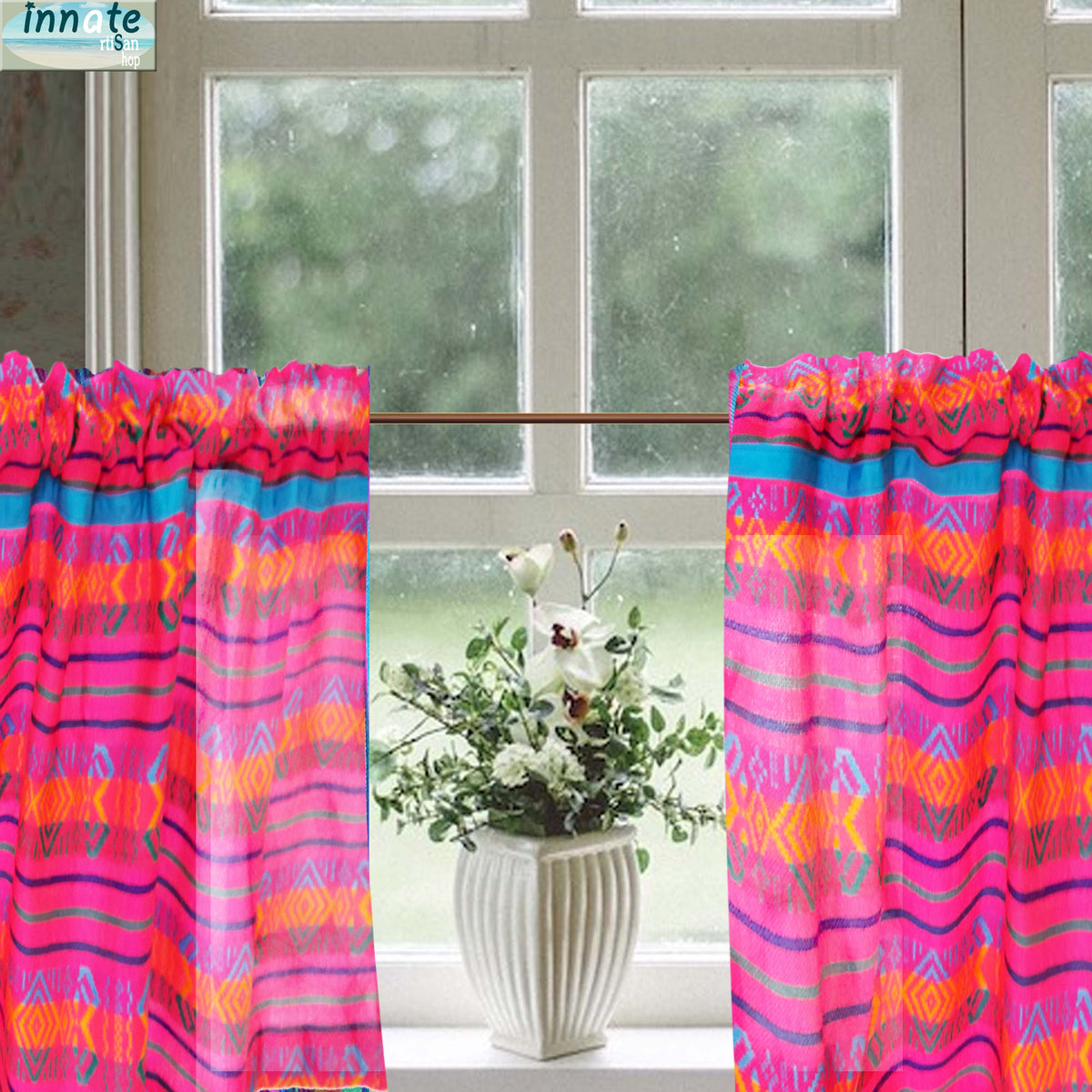 cenefa Mexicana, fucsia, rosa, Maya, Aztec, Mexican valance, curtain, pink, fuchsia, valance, custom