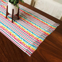 mantel Mexicano, Mexican tablecloth, camino de mesa, table runner, white, woven, cambaya, aztec, mayan, floral print, light