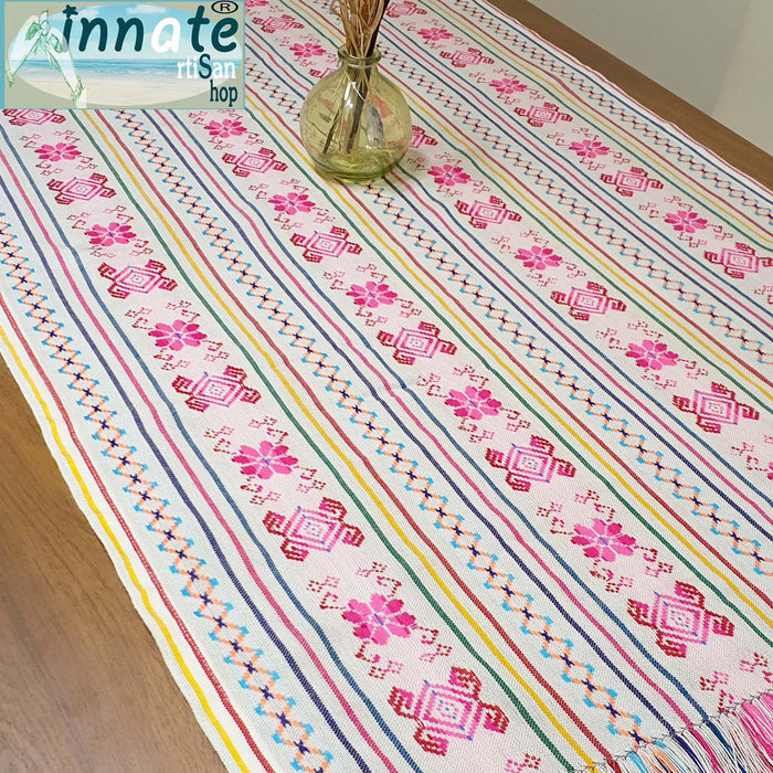 fiesta table runner, Mexican tablecloth, Mexican table runner, camino de mesa Mexicano, blanco, Aztec, linen, artisan, white table runner