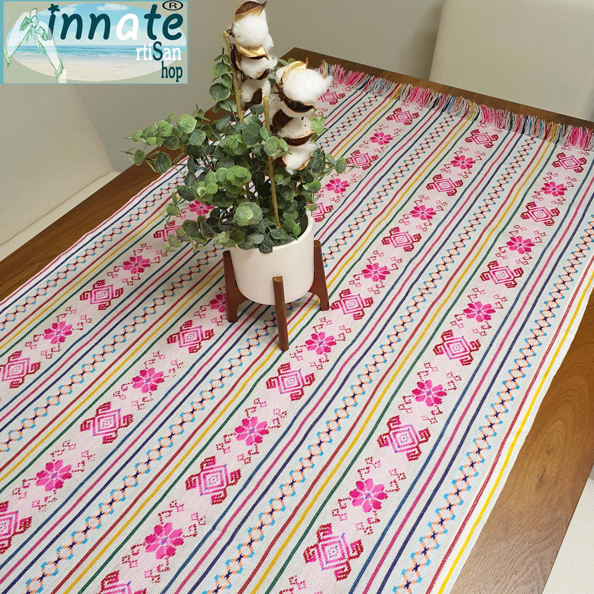 fiesta table runner, Mexican tablecloth, Mexican table runner, camino de mesa Mexicano, blanco, Aztec, linen, artisan, white table runner