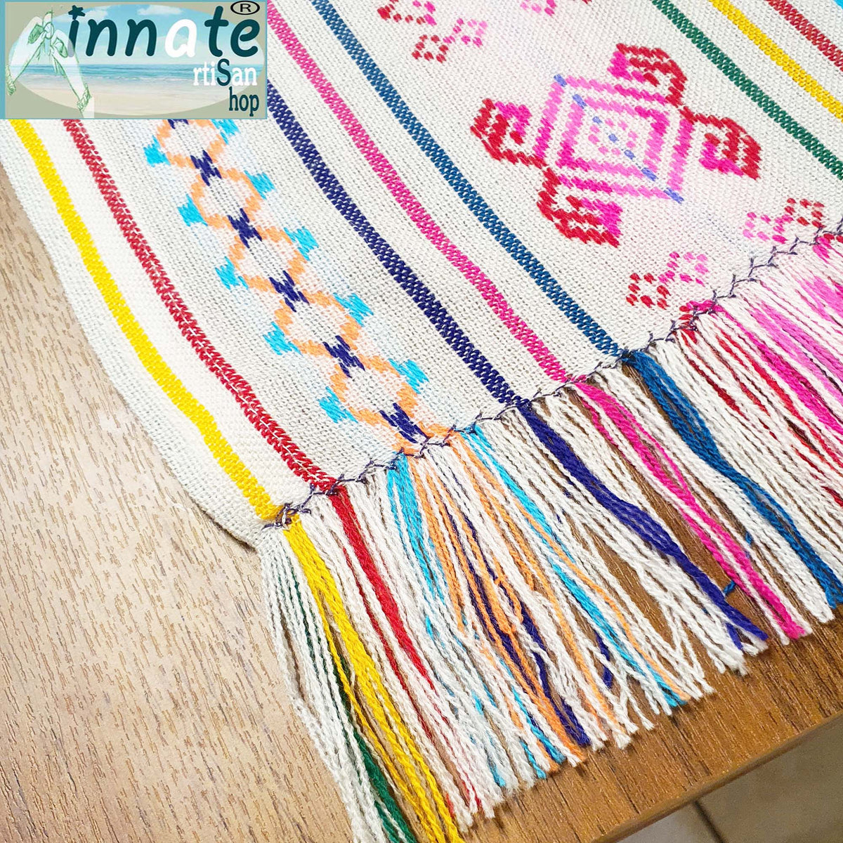 fiesta table runner, Mexican tablecloth, Mexican table runner, camino de mesa Mexicano, blanco, Aztec, linen, artisan, white table runner