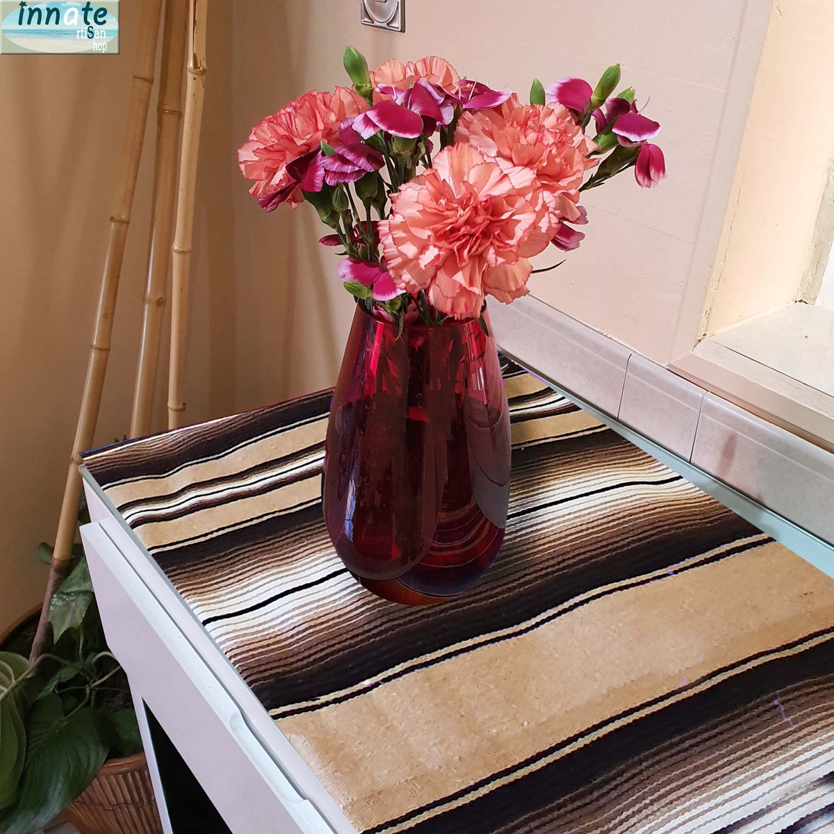 Mexican table runner, serape table runner, brown, mustard, beige, artisan, camino de mesa Mexicano