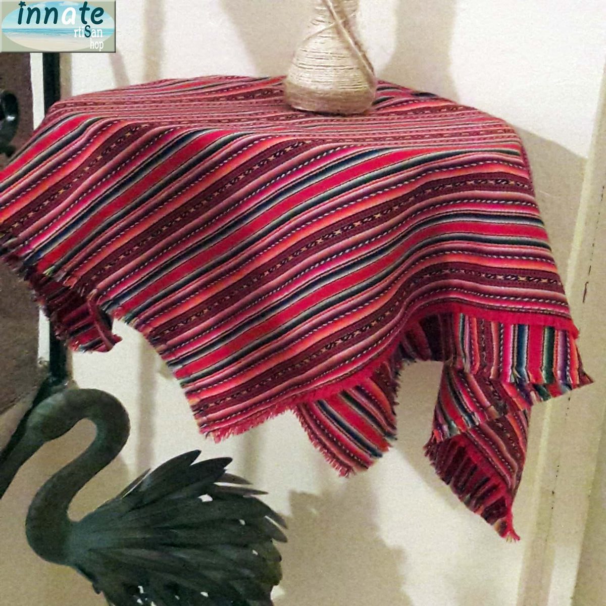 andean tablecloth, red tablecloth, striped tablecloth, small tablecloth, Cusco table runner, aguayo tablecloth, red, rubi