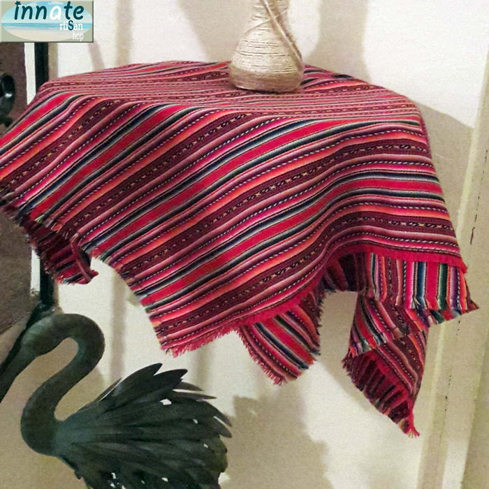 andean tablecloth, red tablecloth, striped tablecloth, small tablecloth, Cusco table runner, aguayo tablecloth, red, rubi