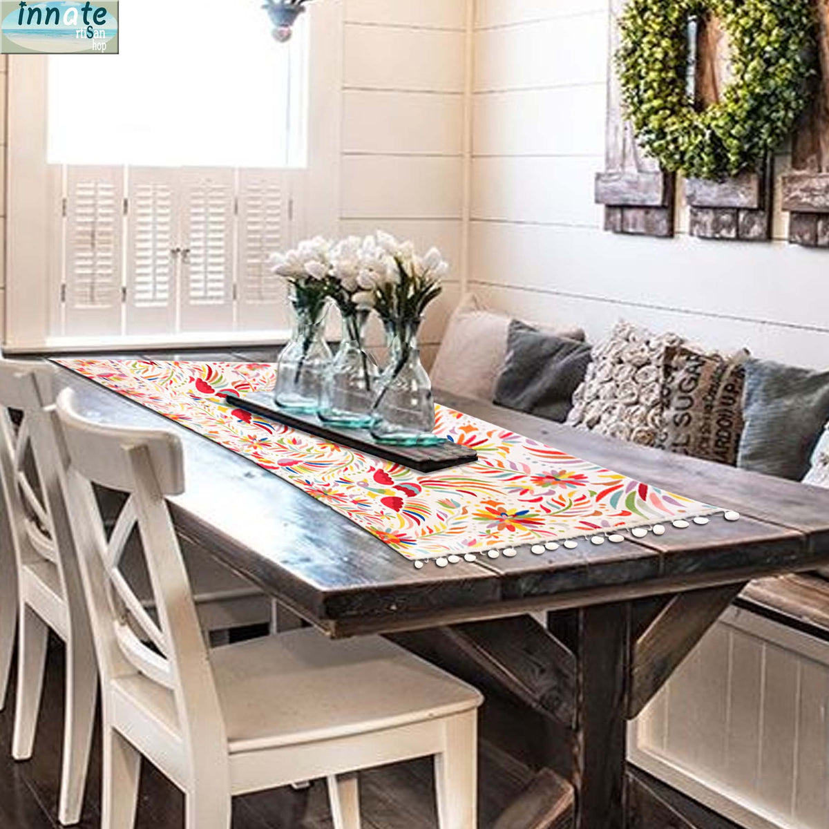 Otomi, alebrije, Mexican table runner,  colorful,  imaginary animals,  tenango, mantel mexicano