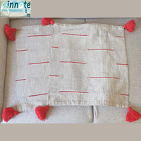 throw pillows, cover, Mexican, pedal loom, terracotta, gray, red, tassels, pom poms, loom made, artisan, washable, oyster pillow cover