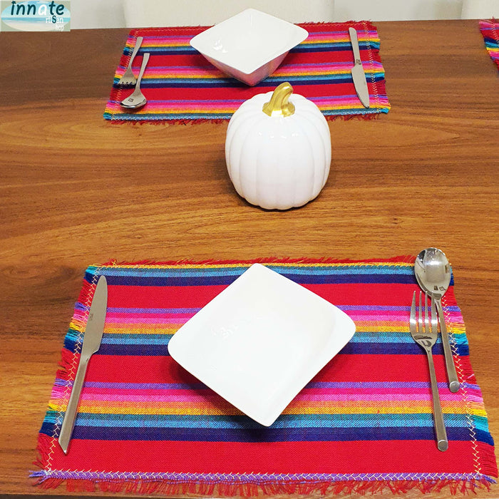  red placemats, rainbow, royal blue, black, orange, fuchsia, Mexican placemats, cambaya, non-skid, non-slid, manteles individuales, Mexicanos, rojos, cambaya, azules, negros