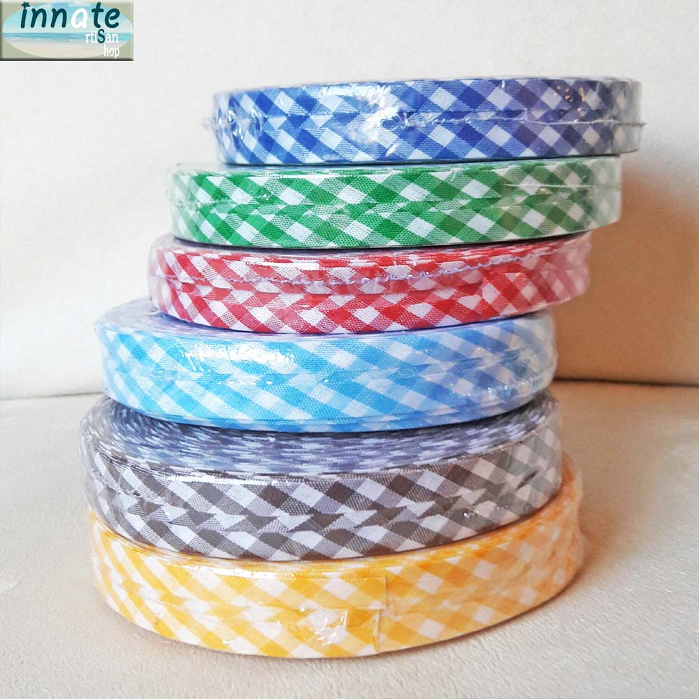 gingham red bias, gingham brown bias, single fold, binding tape, gingham  brown bias, gingham pink bias,