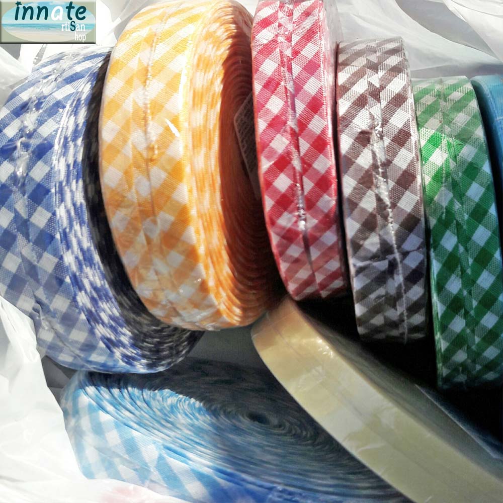 gingham red bias, gingham brown bias, single fold, binding tape, gingham  brown bias, gingham pink bias,