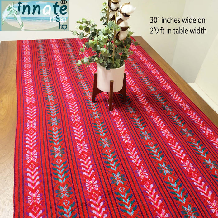 Mexican table runner, loom made, red, rubi red table runner, xmas table decor, floral table runner, innate artisan shop products