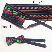 cummerbund, Mexican, Aztec, Mayan, reversible, embroidered, artisan, black, ethnic, tribal
