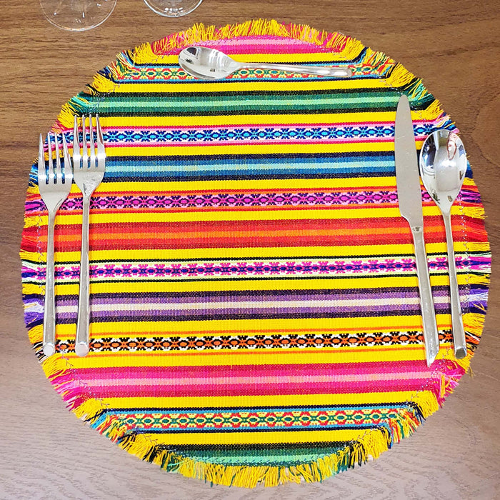 round, oval, placemats, placements, table topper, andean, Peruvian, aguayo, andinos, redondos, individuales, Cusco, housewarming gift, yellow, magenta
