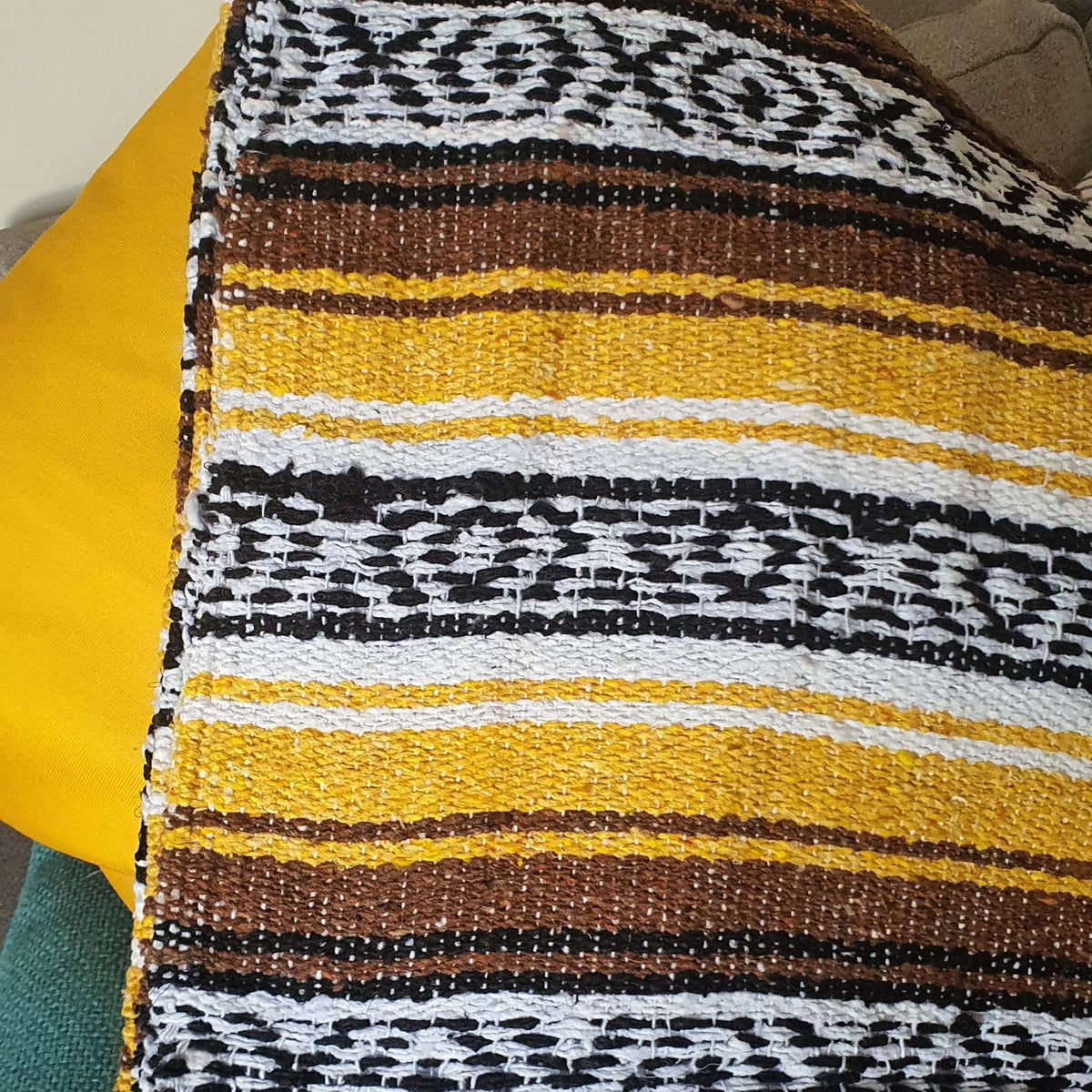 rustic table runner, farmhouse, loom, blanket, Mexican, mustard, terracotta, earth tones, camino de mesa Mexicano, cobija