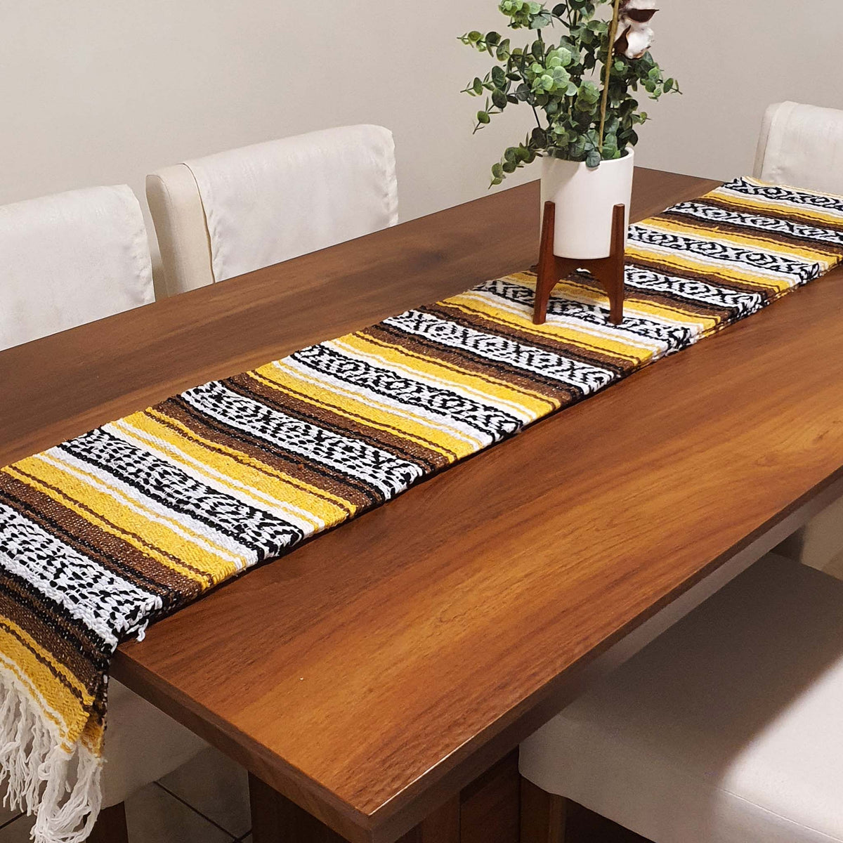 rustic table runner, farmhouse, loom, blanket, Mexican, mustard, terracotta, earth tones, camino de mesa Mexicano, cobija
