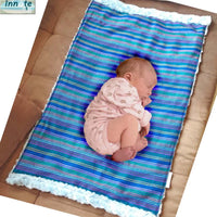 baby blanket, minky, Mexican, cambaya, stroller, baby carrier, bassinet, cobija bebe, para coche, para portabebe, azul, rayada, blue