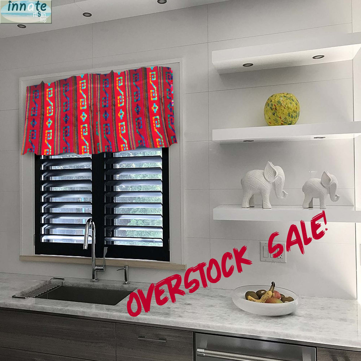 overstock, valance, Mexican curtains, sale, special,  ofertas, cortinas, Mexicanas, woven, cambaya, en especial, on sale, Mexican valance, red, aztec
