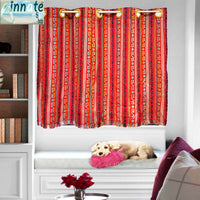 tier curtains, cafe curtains, valance, Mexican, Aztec, ethnic, cambaya, embroidered, red, rojas, cortinas a medida, balance, cortinas delgadas,