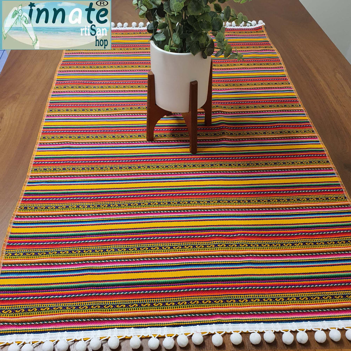 Deluxe Andean, table runner, Aguayo, marigold, mustard, yellow, narrow - Innate Artisan Shop