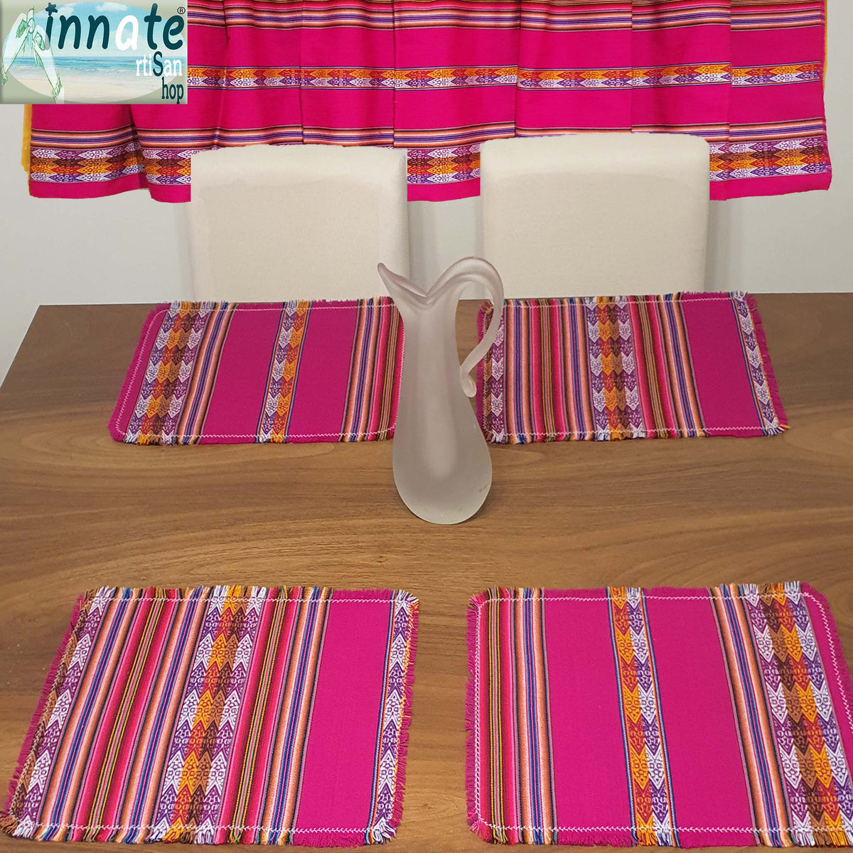 placemats, andean, fuchsia, hot pink, magenta, non-skid, peruvian, South America, Inca pattern, manteles individuales, peruanos, Andinos, Cuzco, fucsia, rosa, regalo bienvenida