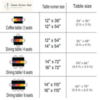 table runner guide size, guide for table runners, sizing, medidas para caminos de mesa