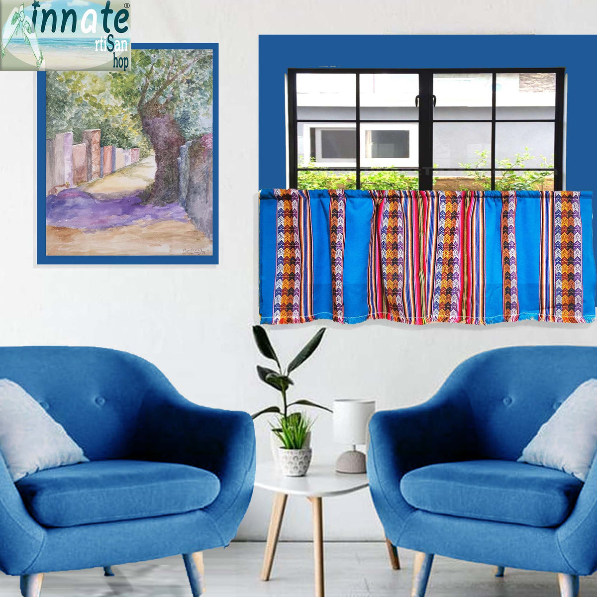 valance, privacy curtain, andean, artisan, turquoise, aguayo, Inca design, custom sizes