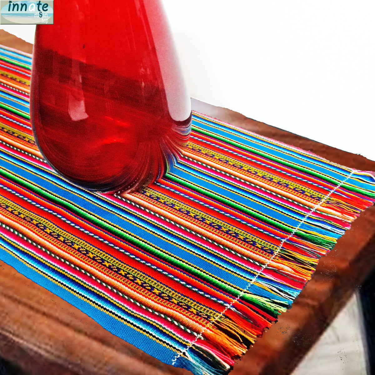 placemats, Andean, Peruvian, Aguayo, turquoise, dark turquoise, custom, non-skid, artisan, handmade, innate artisan shop