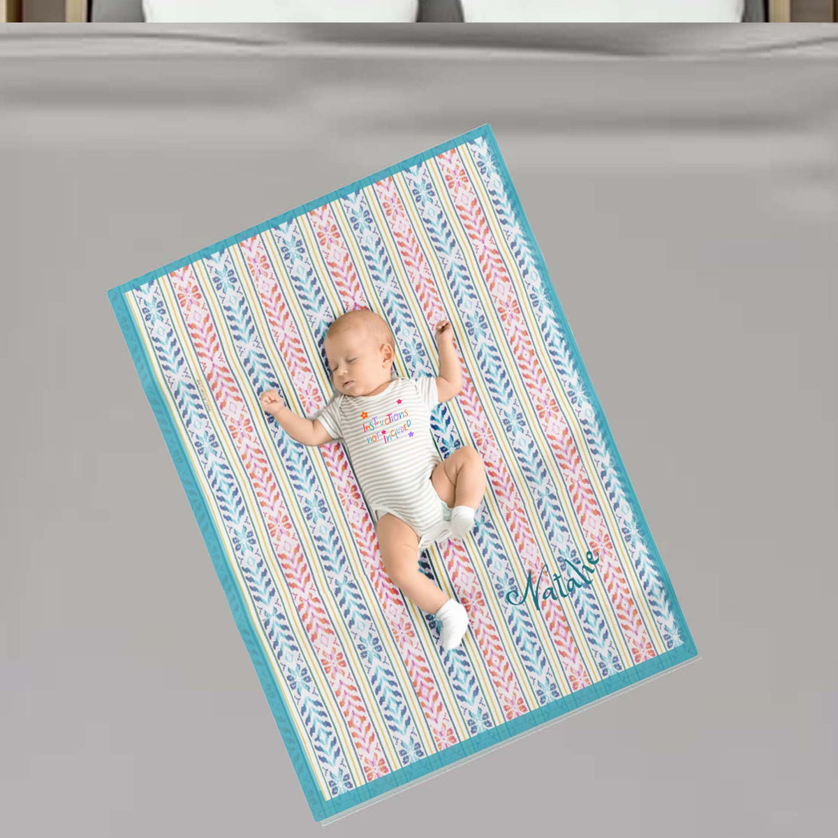baby blanket, fleece, gender neutral, purple stripes, white back