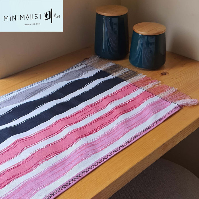 Table runner, minimalist, striped, soho table runner, table decor, chic table runner, soho ,striped table runner pink, fuchsia, placemats set, minimalistave, minimalist, minimalistave.com