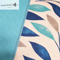 Reversible table runner, stylish unique design, nature print, royal turquoise tones. 4.5 ft long, turquoise, leaves print, minimalist, minimalistave, minimalistave.com