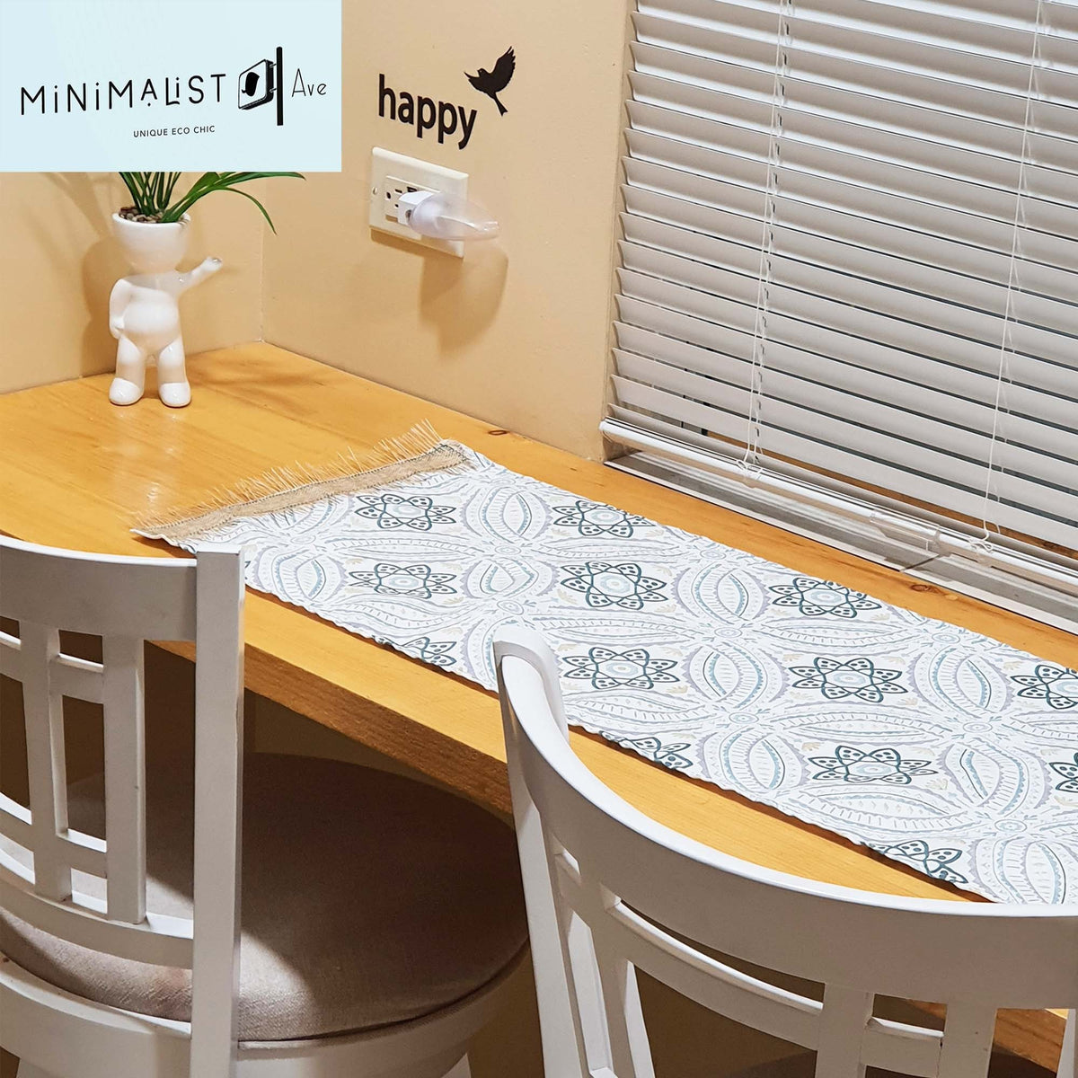 mandala table runner, table runner exclusive, unique, soft tones, with decoration, minimalist ave, minimalistave.com