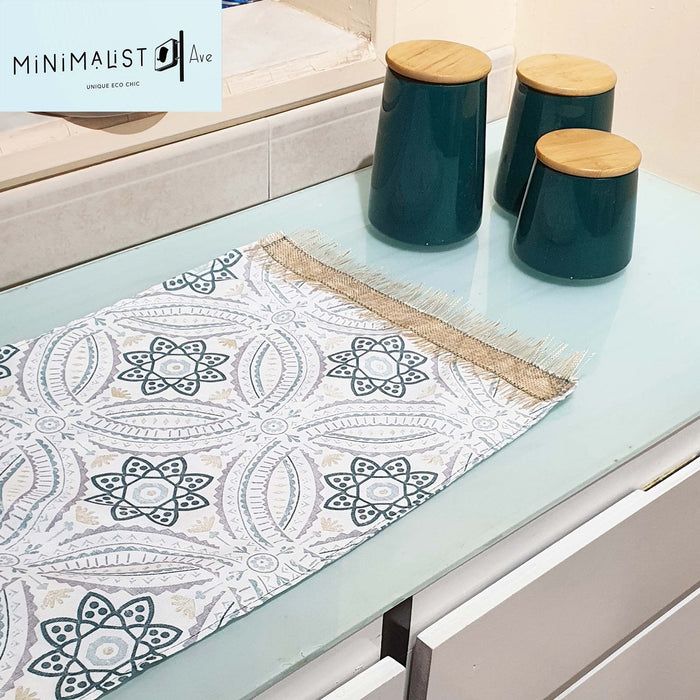 mandala table runner, table runner exclusive, unique, soft tones, with decoration, minimalist ave, minimalistave.com