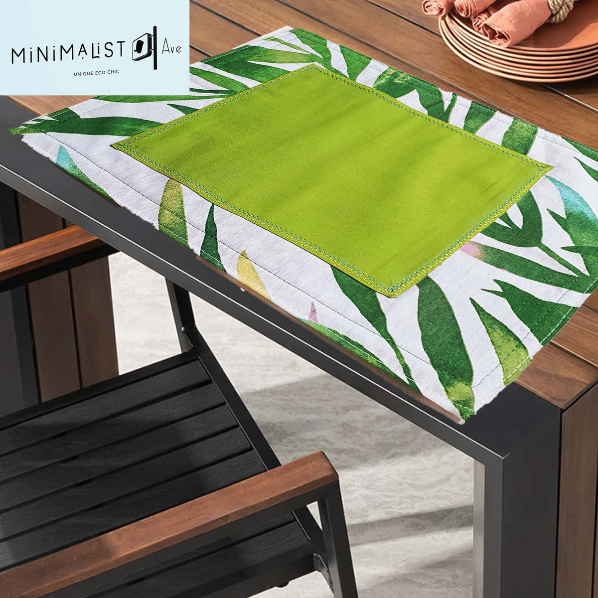 Table runner Lemon Set, stylish, unique design, nature print, leaves print, sage, placemats set, minimalist, minimalistave.com, custom table runners, custom placemats