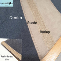 denim table runner, unique, exclusive, blue, with faux suede, minimalistave