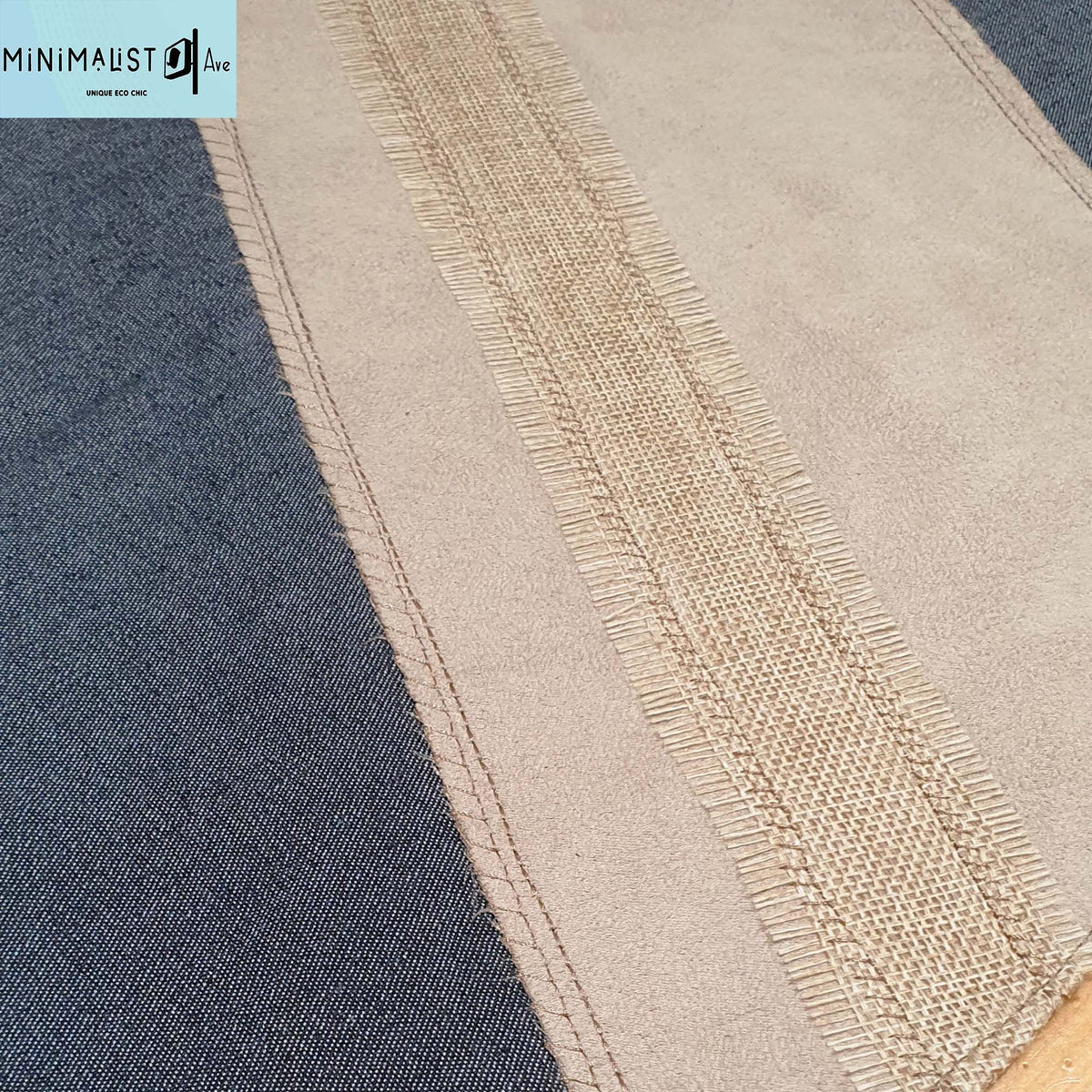 denim table runner, unique, exclusive, blue, with faux suede, minimalistave