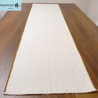 Table runner ivory, woven with anti skid back, table runner, minimalist, off-white, washable, mocha trims,, custom table runners, handmade, recycled, minimalist, minimalistave, minimalistave.com