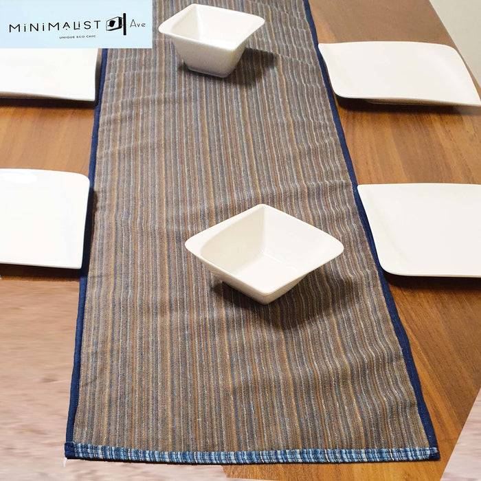 Table runner, reversible, Indigo blue, anti skid back, table runner, minimalist, blue, brown, beige