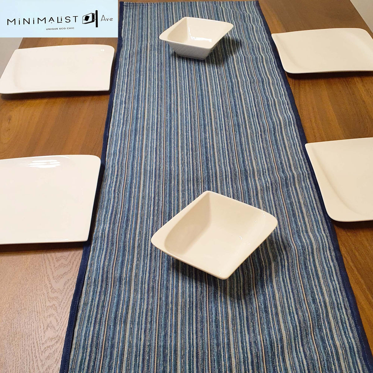 Table runner, reversible, Indigo blue, anti skid back, table runner, minimalist, blue, brown, beige