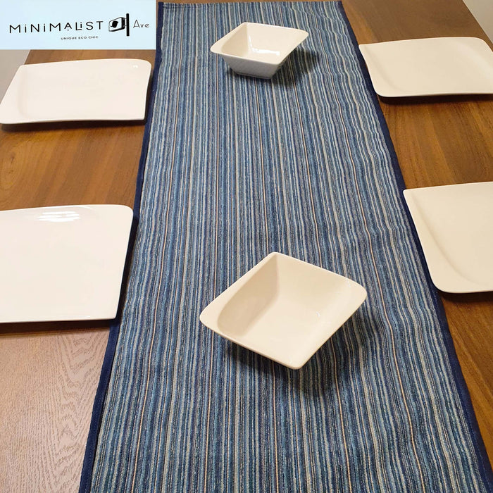 Table runner, reversible, Indigo blue, anti skid back, table runner, minimalist, blue, brown, beige