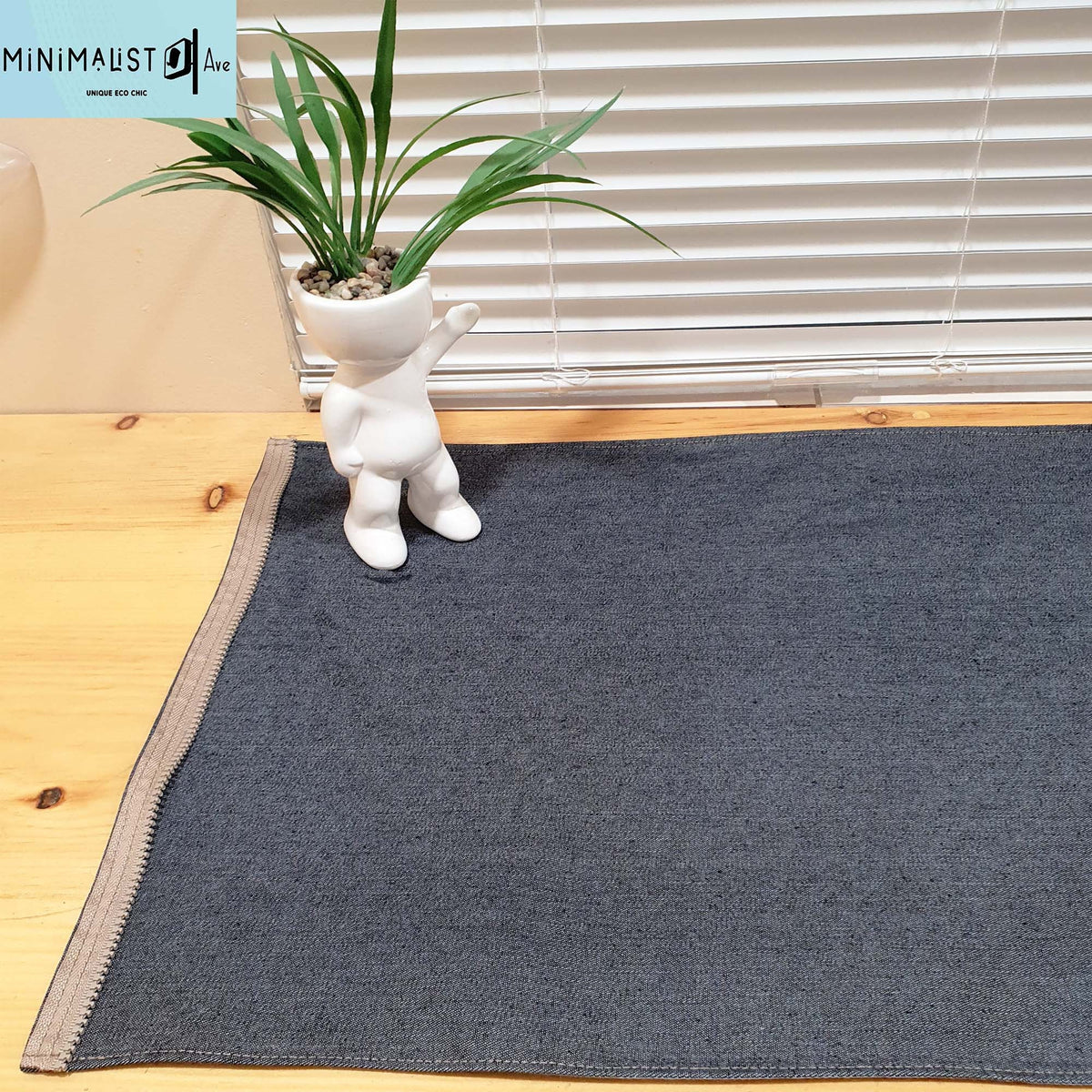 denim table runner, unique, exclusive, blue, with faux suede, minimalistave, credenza table runner, entryway, office