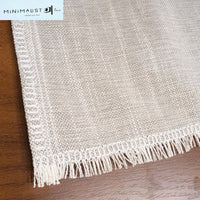 Table runner, greige, khaki, beige, sand, light taupe, decorative sides and small fringes, minimalistave, minimalist, minimalistave.com