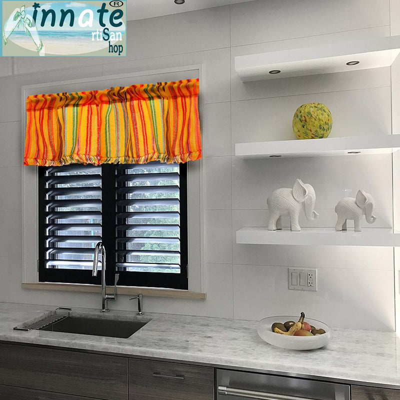 valance, Mexican, custom, kitchen, woven, cambaya, Aztec, Mayan, ethnic, vivid colors, colores vivos, cortinas, Mexicanas, cocina