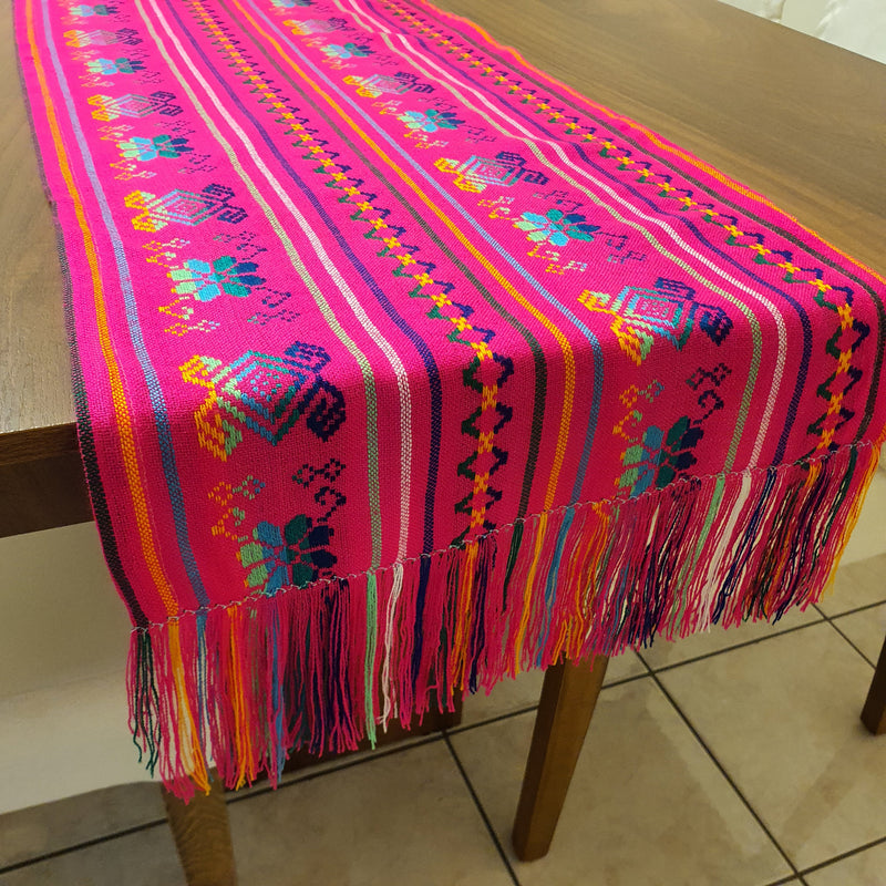 fiesta, Mexican, table runner, fuchsia, woven, artisan, handmade, tablecloth, camino de mesa, Mexicano, fucsia, rosa, pink, custom size, cinco de mayo