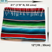 Colorful striped fabric with dimensions labeled on a white background